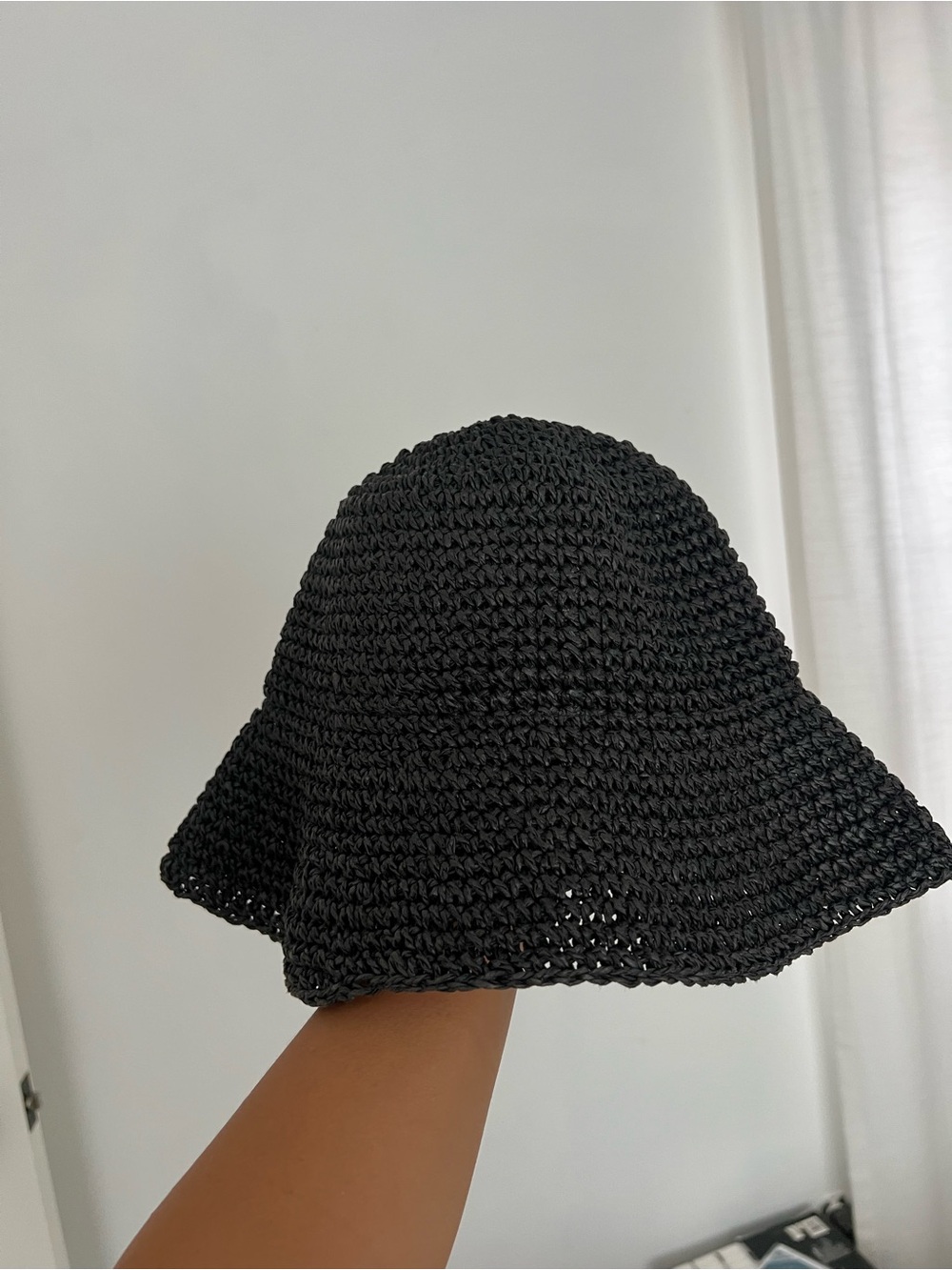 Black Boho Crochet Floppy Bucket Hat - Women's Summer Accessory
